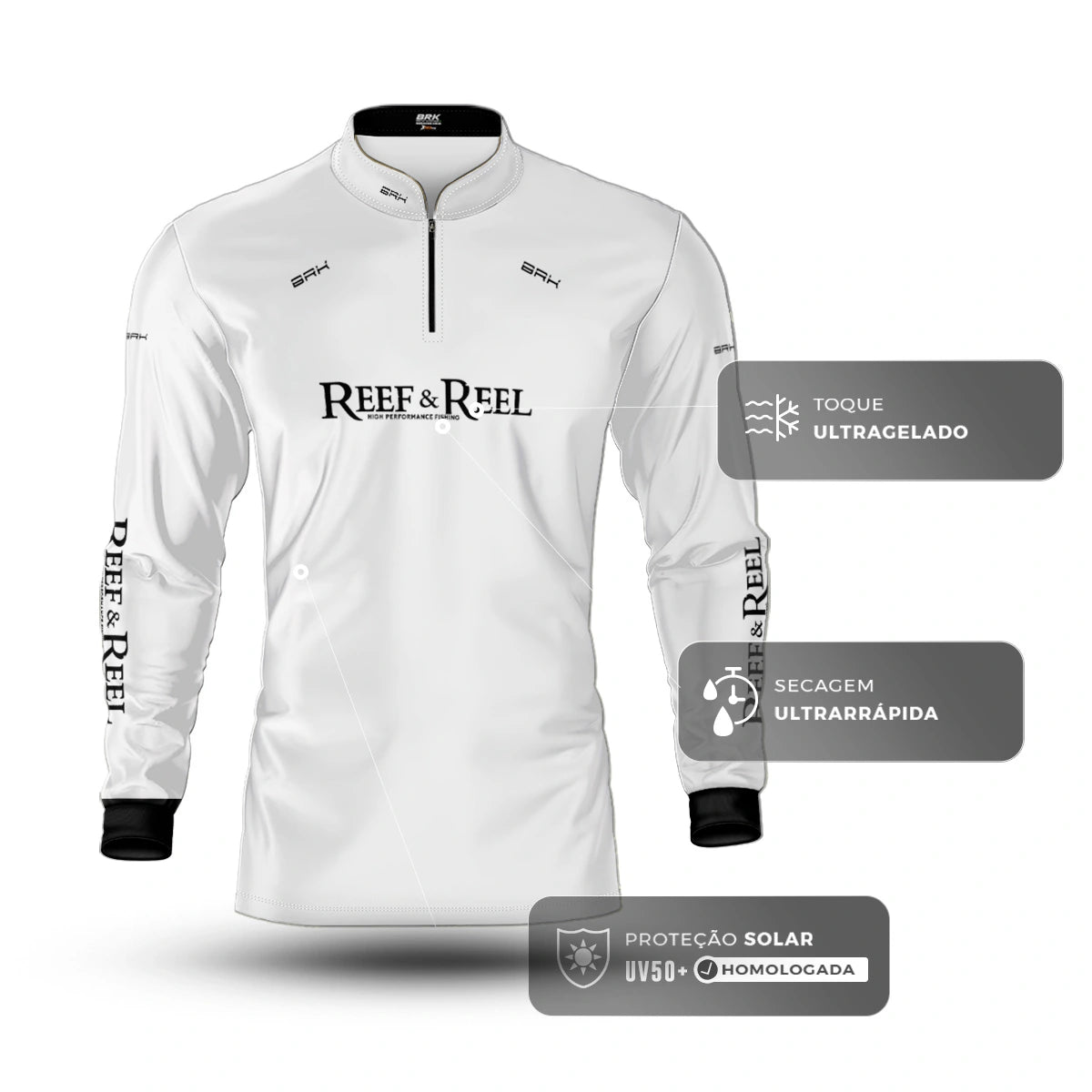 Camisa de Pesca Brk Reef & Reel High Perfomance Branca com Proteção UV50