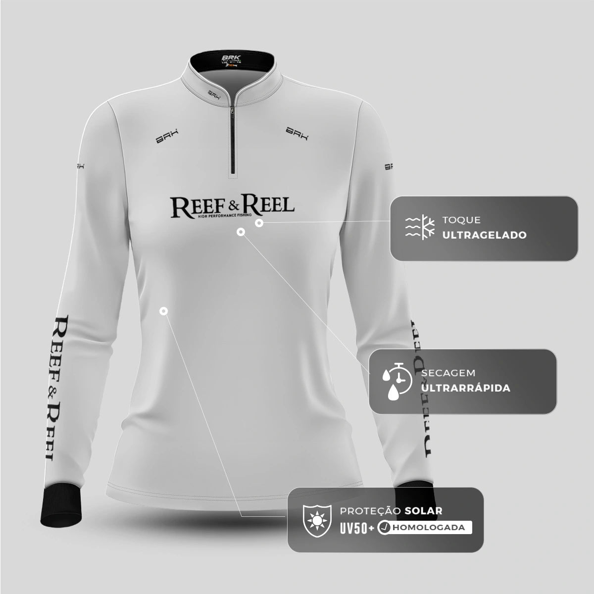 Camisa de Pesca Feminina Brk Reef & Reel High Perfomance Branca com Proteção UV50