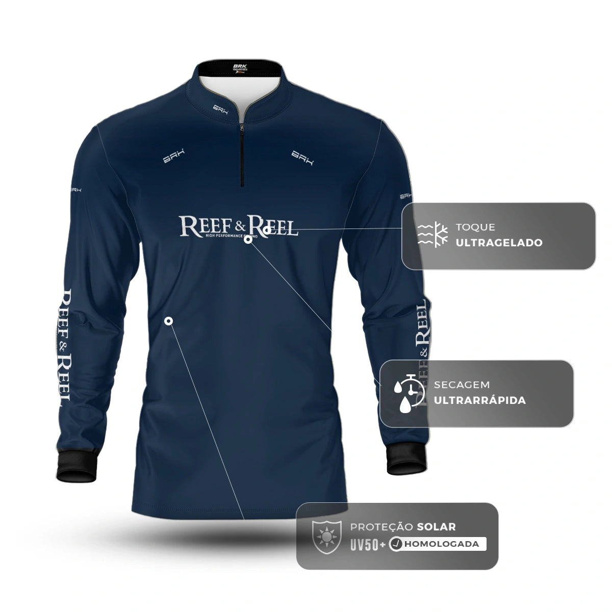 Camisa de Pesca Brk Reef & Reel High Perfomance Azul com Proteção UV50