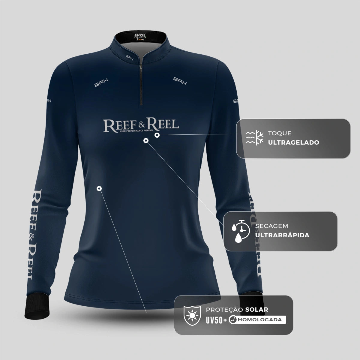 Camisa de Pesca Feminina Brk Reef & Reel High Perfomance Azul com Proteção UV50
