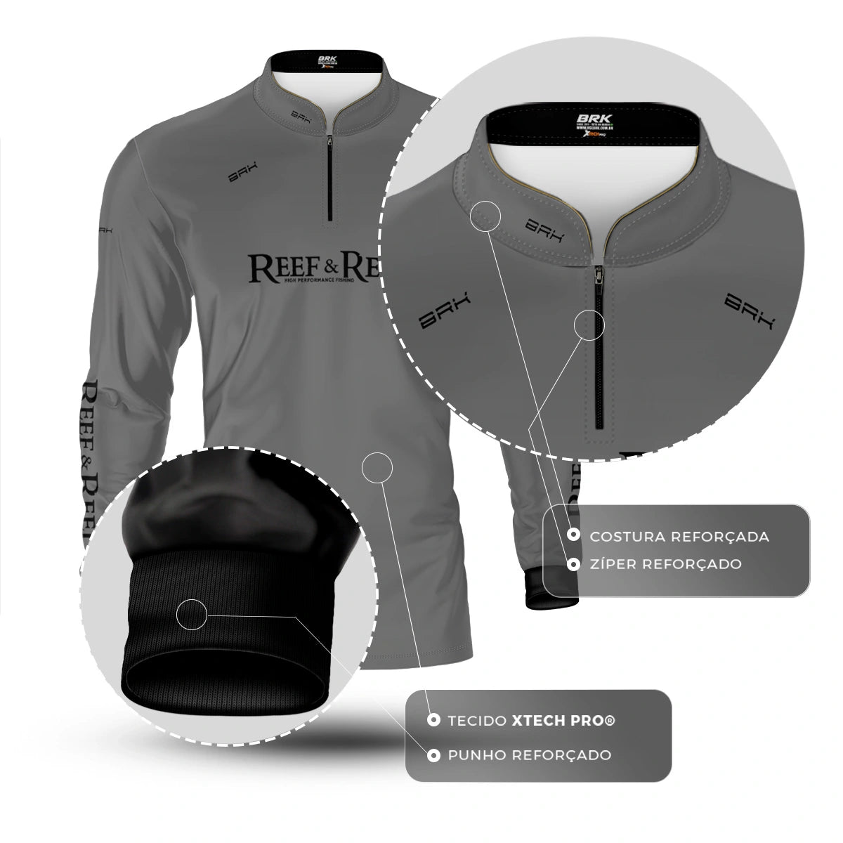 Camisa de Pesca Brk Reef & Reel High Perfomance Cinza com Proteção UV50