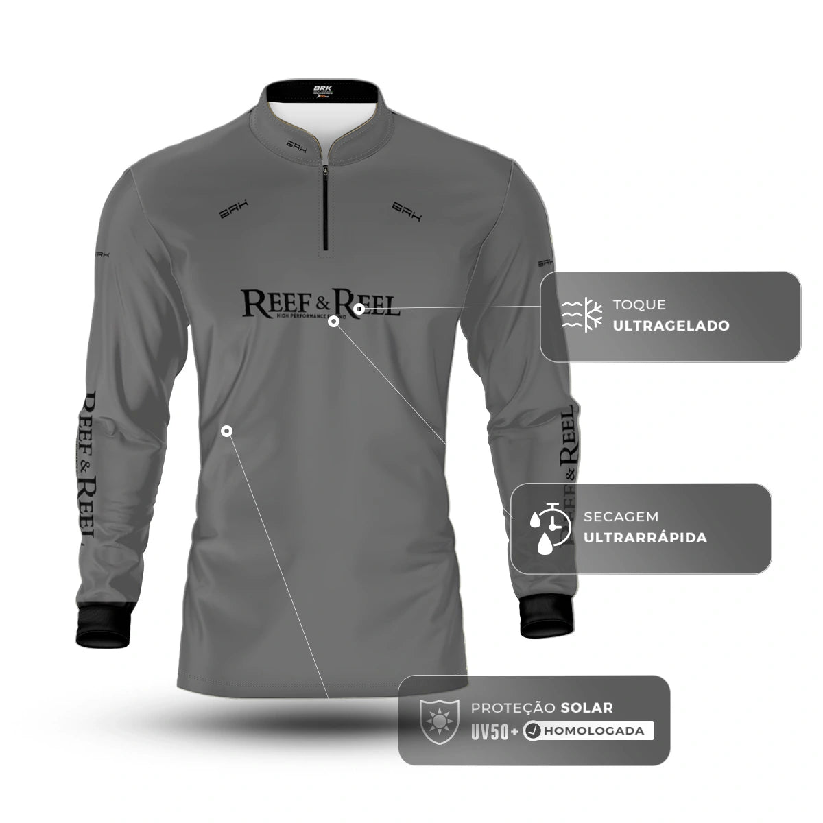 Camisa de Pesca Brk Reef & Reel High Perfomance Cinza com Proteção UV50