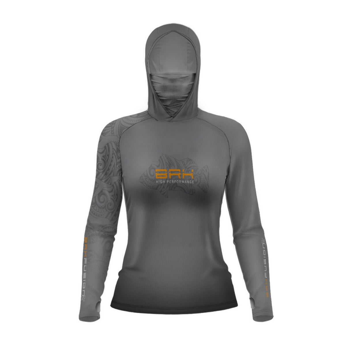 Camisa FusionX Feminina Maori Cinza Tucunaré Tribal BRK com Proteção Solar UV50+