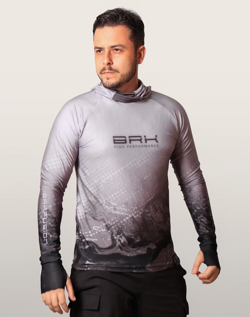 Camisa FusionX Brk Galaxy Cinza com Capuz e Proteção UV50+