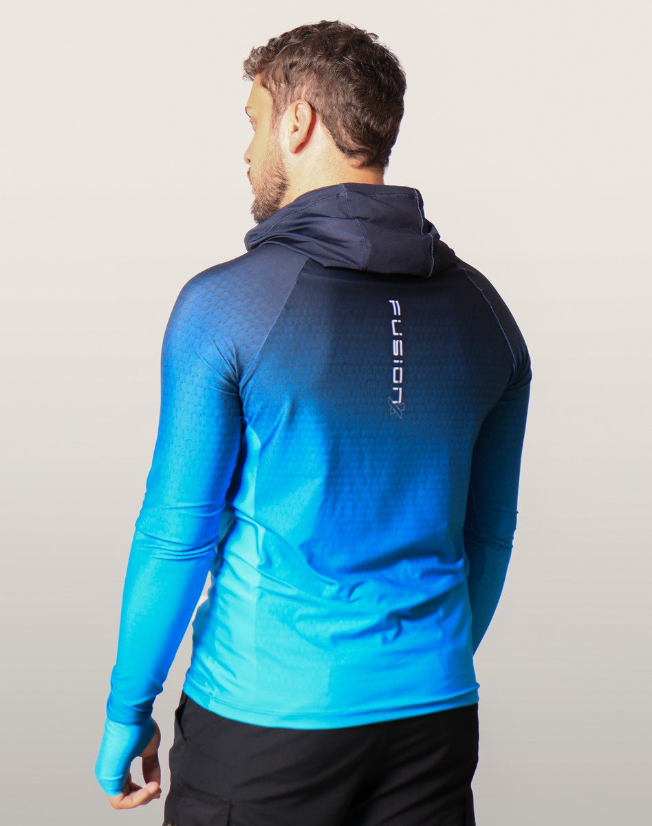 Camisa FusionX Brk Clean Azul Escuro com Capuz e Proteção UV50+