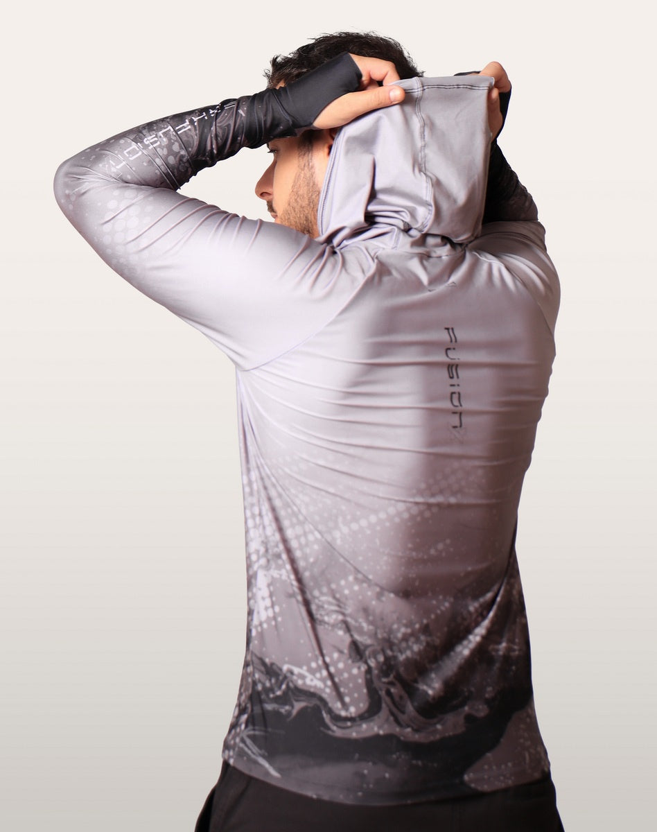 Camisa FusionX Brk Galaxy Cinza com Capuz e Proteção UV50+
