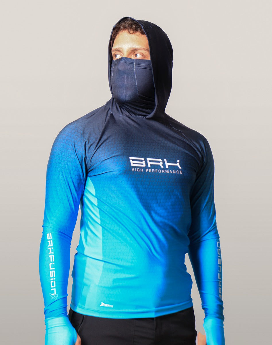 Camisa FusionX Brk Clean Azul Escuro com Capuz e Proteção UV50+