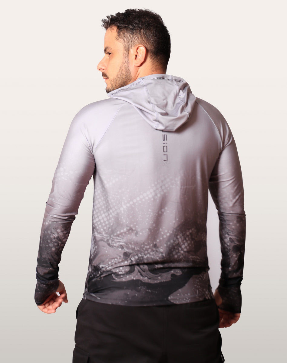 Camisa FusionX Brk Galaxy Cinza com Capuz e Proteção UV50+