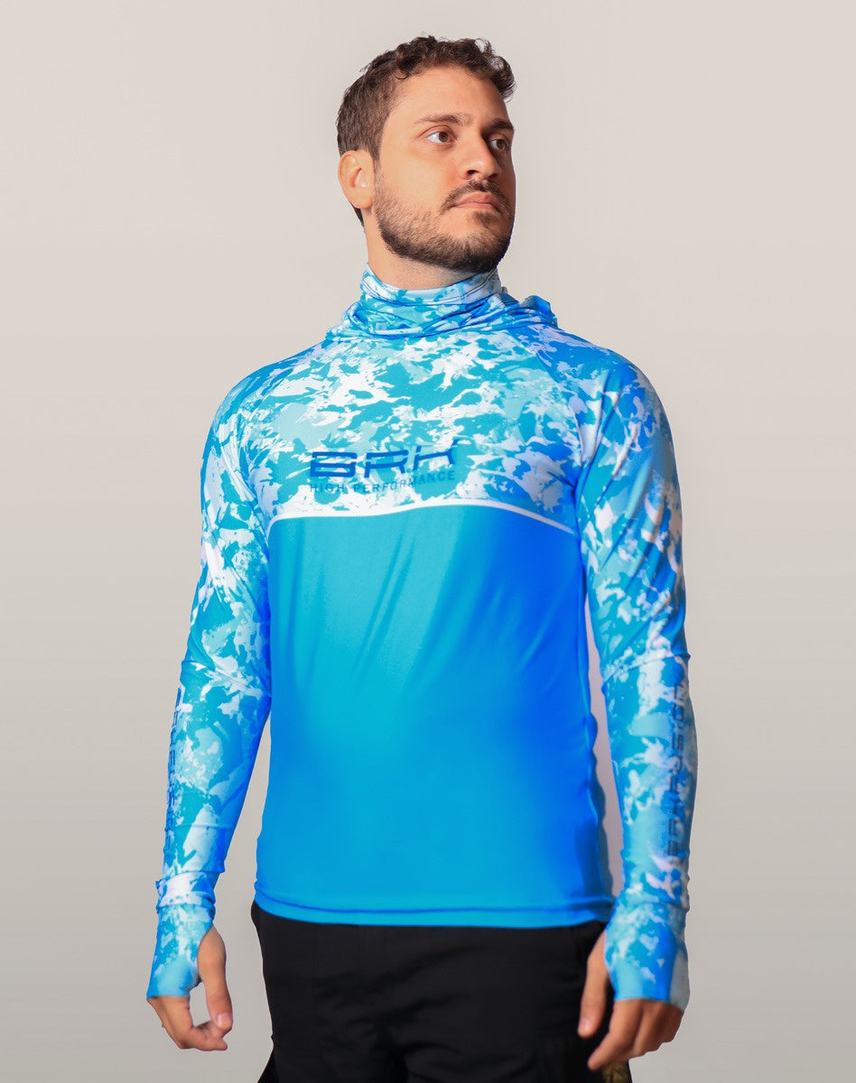 Camisa FusionX Brk Marine Azul Claro com Capuz e Proteção UV50+