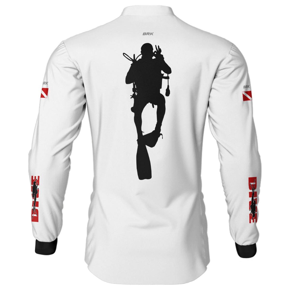 Camisa de Pesca Brk 'Dive' Branca e Vermelha com UV50+