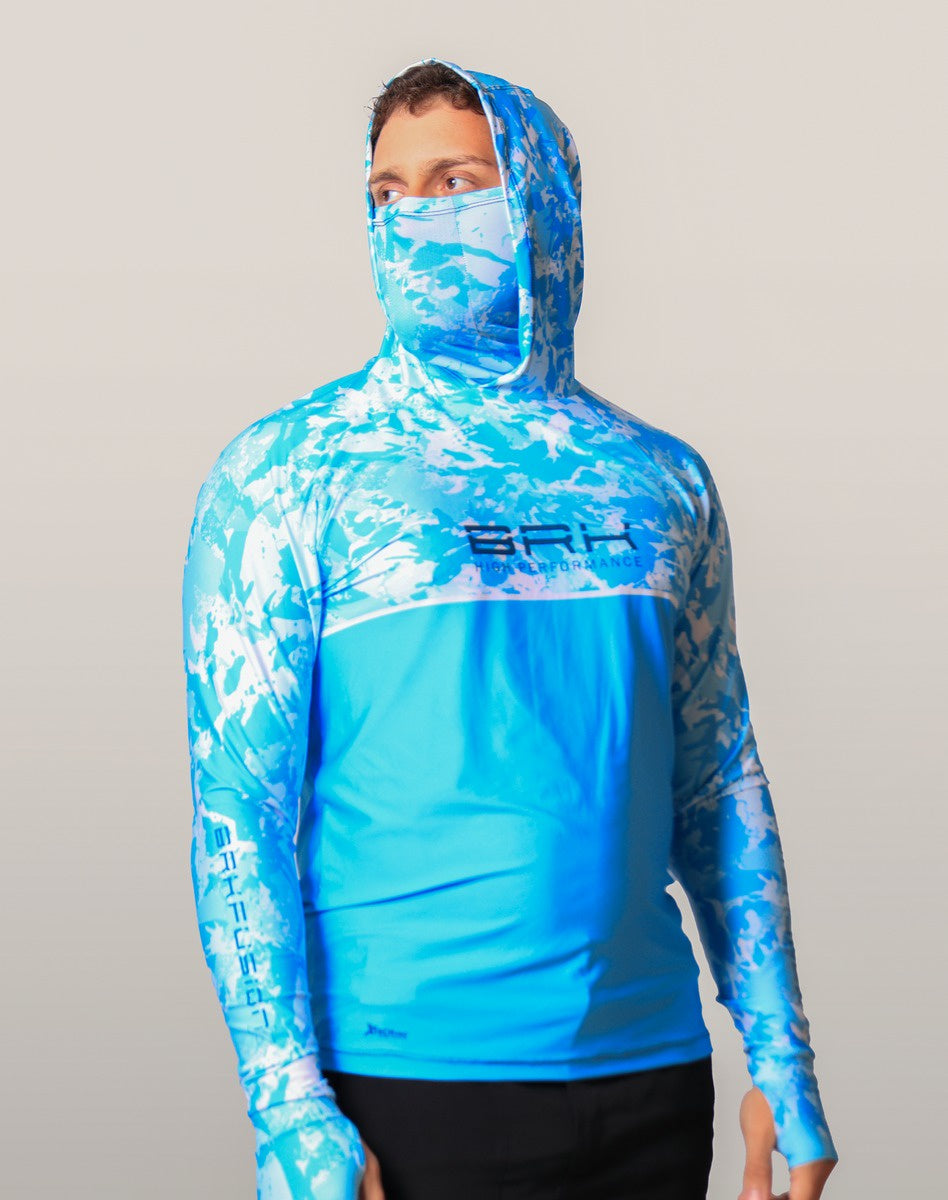 Camisa FusionX Brk Marine Azul Claro com Capuz e Proteção UV50+