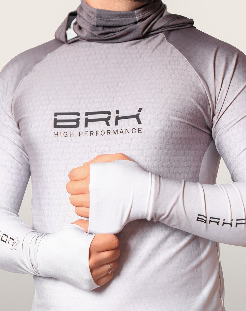 Camisa FusionX Brk Clean Branca e Cinza com Capuz e Proteção UV50+