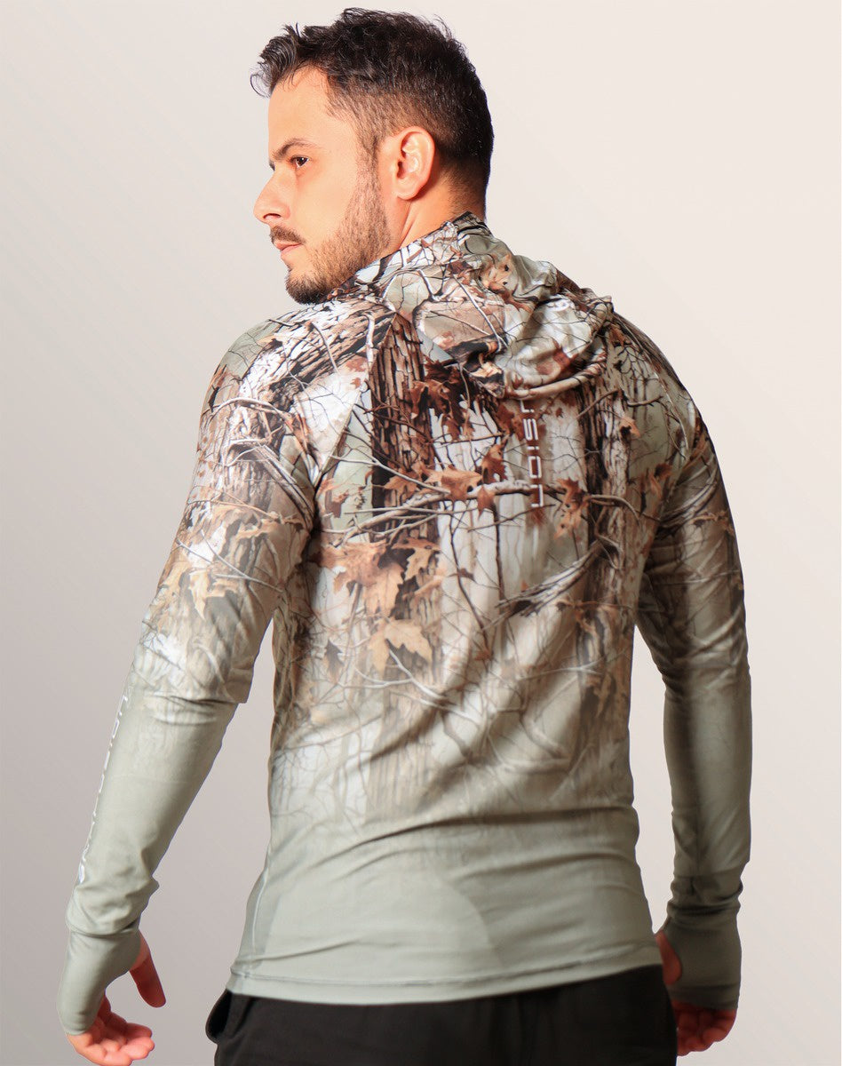 Camisa FusionX Brk Hunter Real Tree Camuflado com Capuz e Proteção UV50+