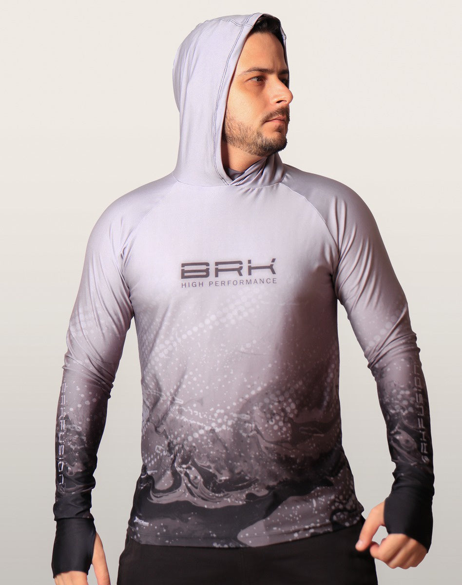Camisa FusionX Brk Galaxy Cinza com Capuz e Proteção UV50+