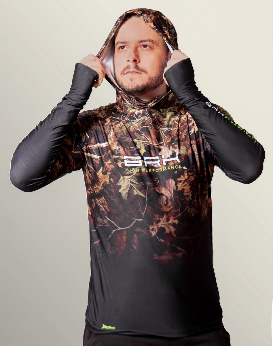 Camisa FusionX Brk Hunter Camu Floresta Preta com Capuz e Proteção UV50+