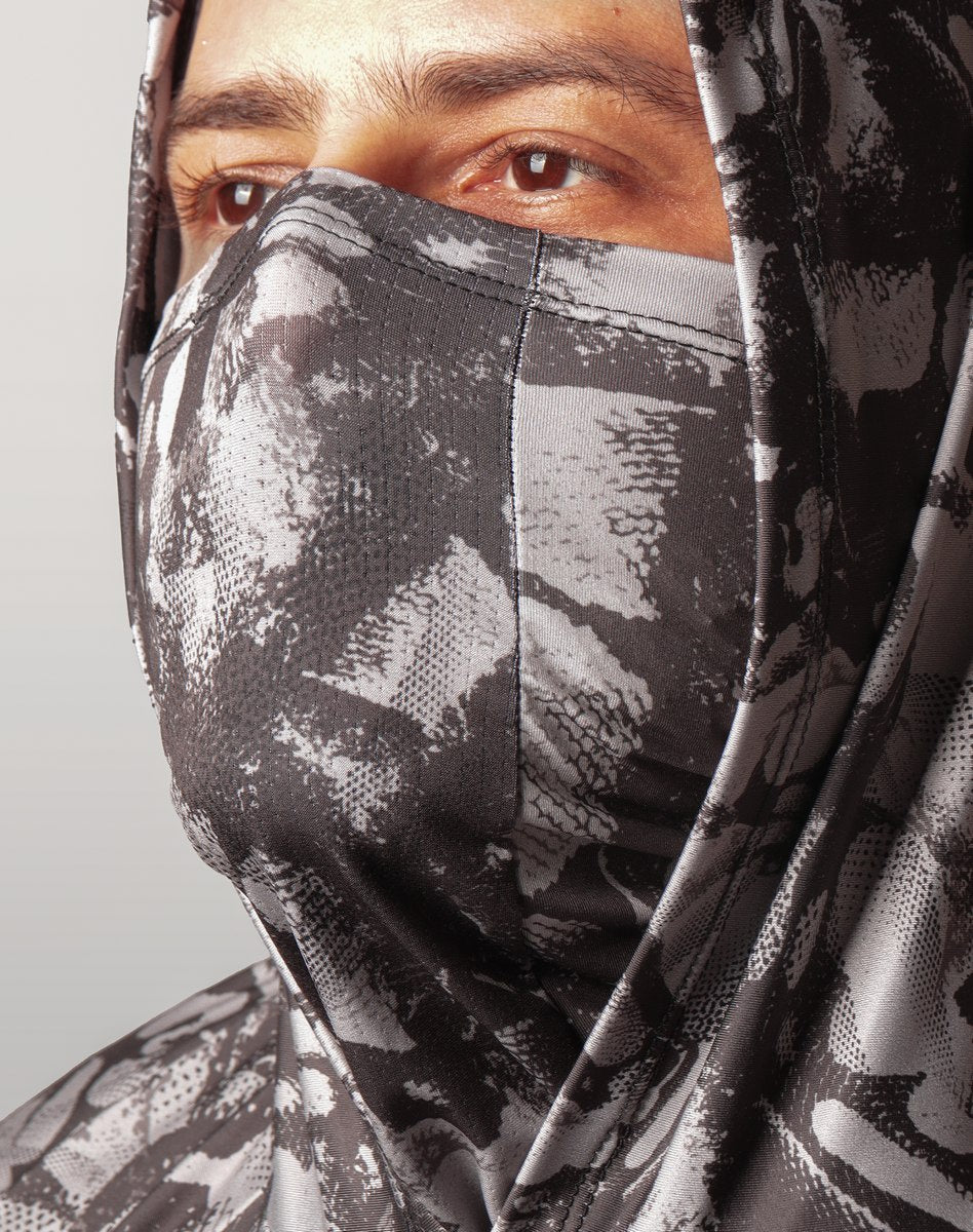 Camisa FusionX Brk Deep Cinza Camuflado com Capuz e Proteção UV50+