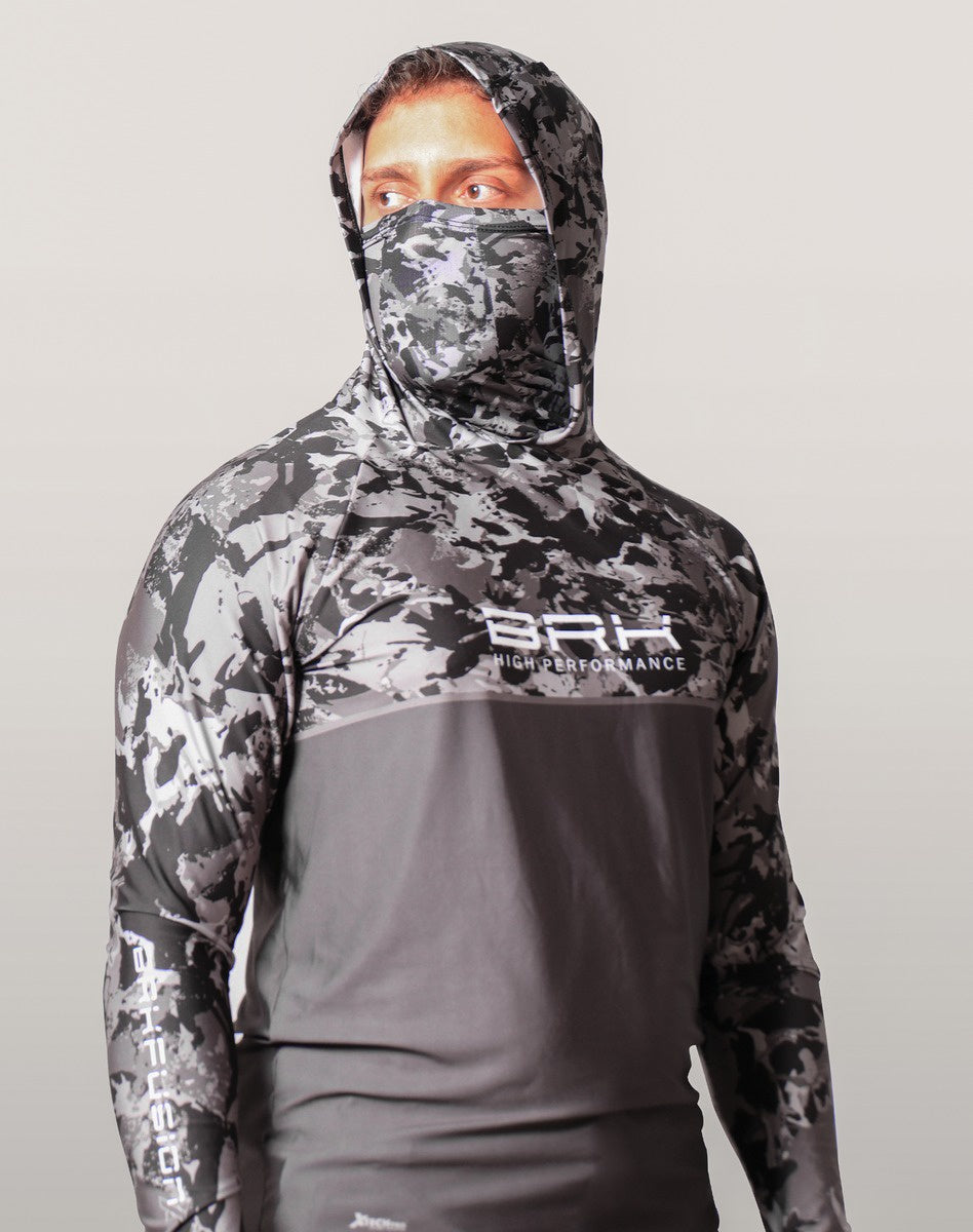 Camisa FusionX Brk Marine Camu Chumbo com Capuz e Proteção UV50+