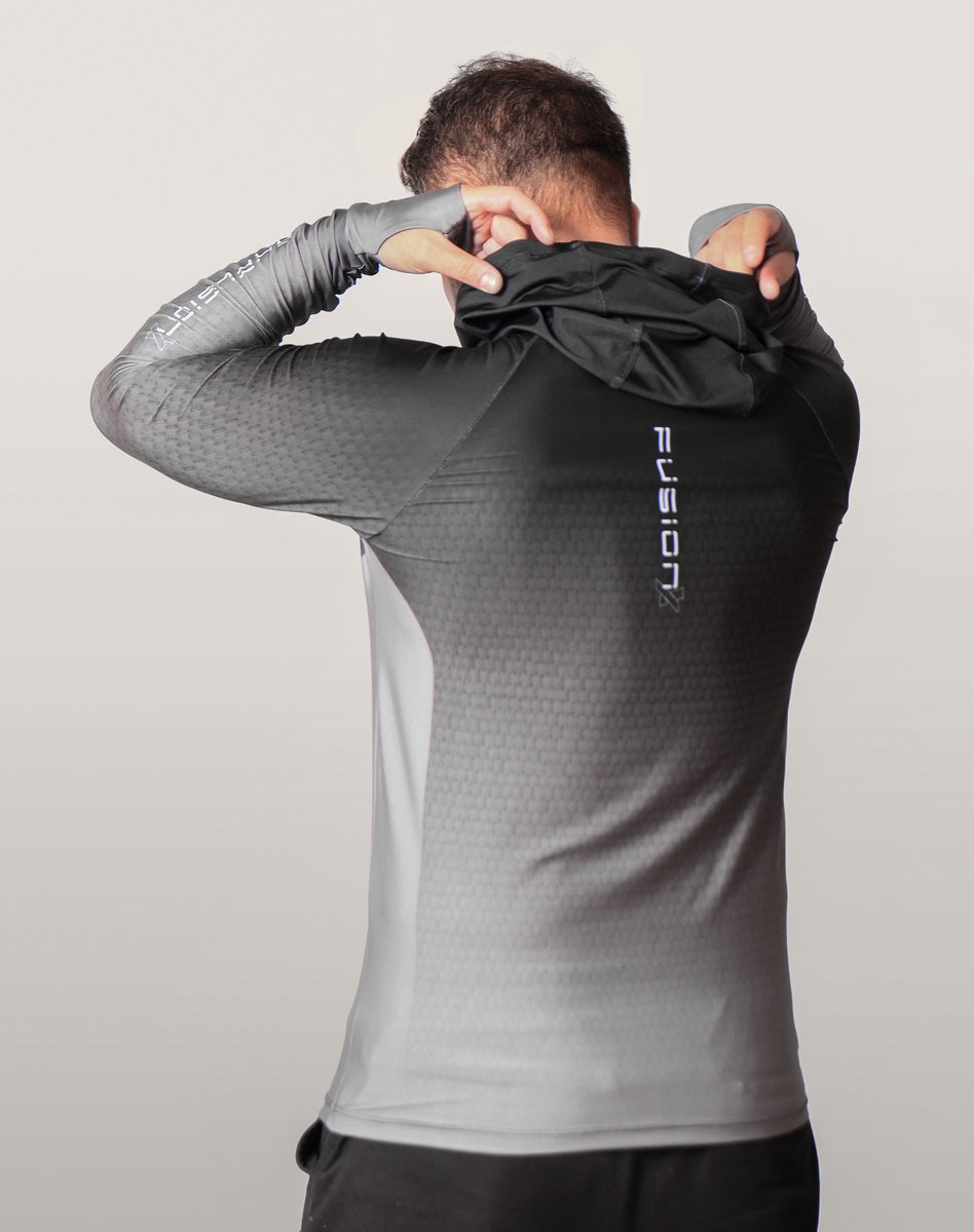 Camisa FusionX Brk Clean Preto Lisa com Capuz e Proteção UV50+