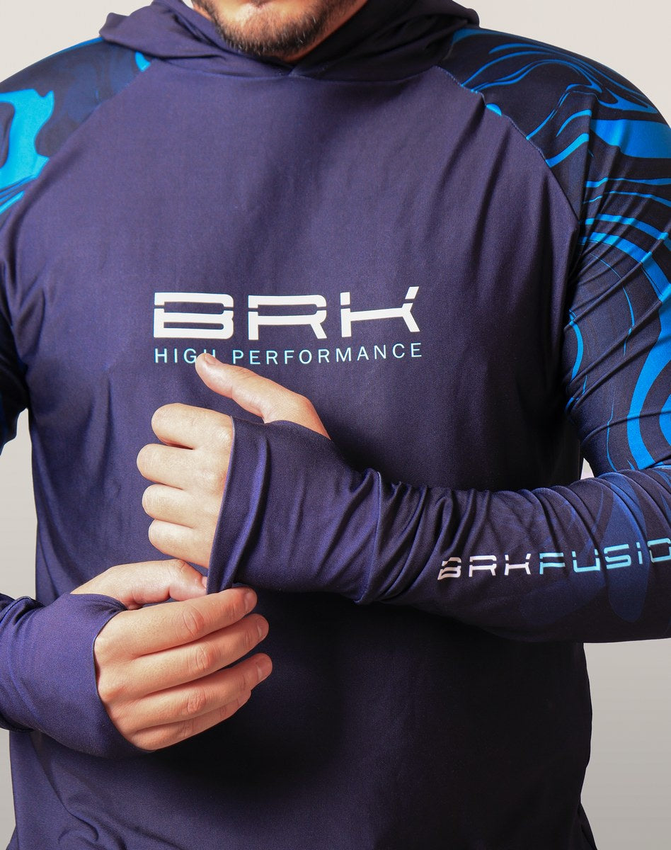 Camisa FusionX Brk Camo Distorções Azul com Capuz e Proteção UV50+