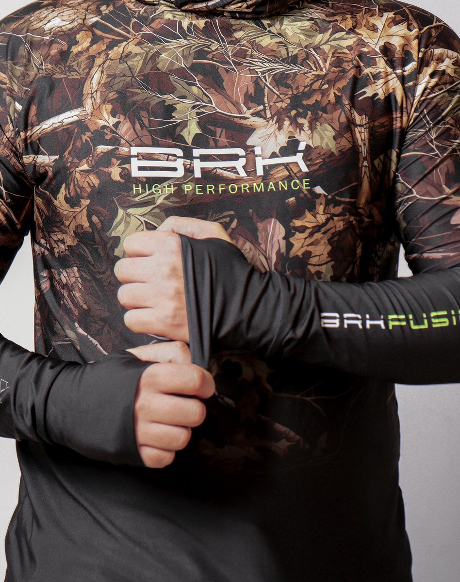 Camisa FusionX Brk Hunter Camu Floresta Preta com Capuz e Proteção UV50+