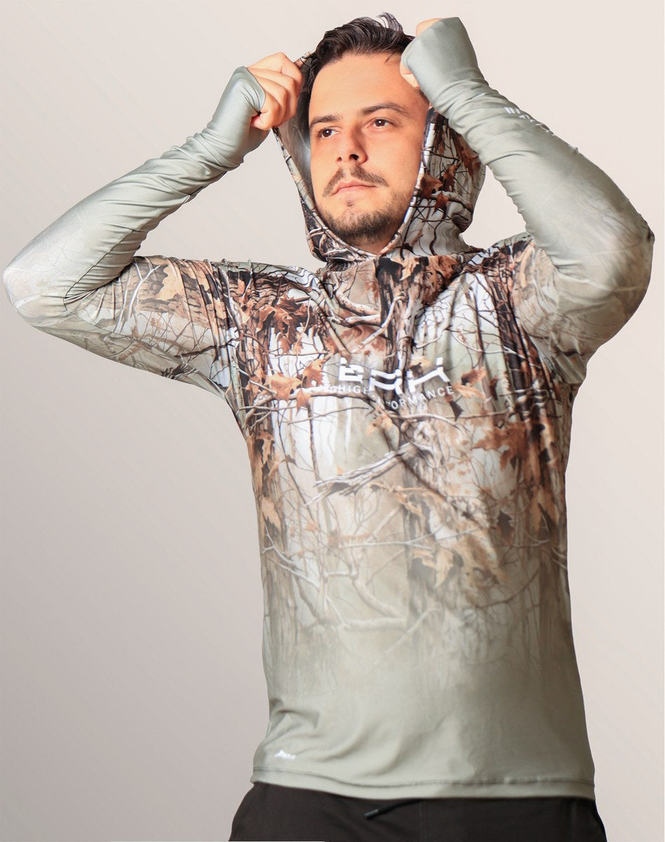 Camisa FusionX Brk Hunter Real Tree Camuflado com Capuz e Proteção UV50+