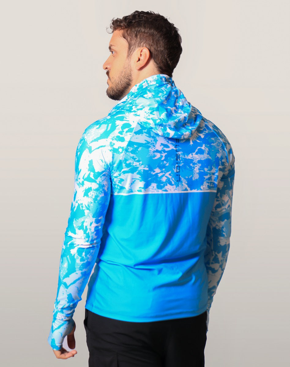 Camisa FusionX Brk Marine Azul Claro com Capuz e Proteção UV50+