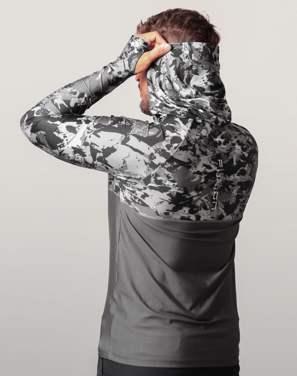 Camisa FusionX Brk Marine Camu Chumbo com Capuz e Proteção UV50+