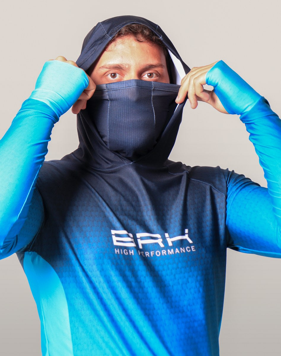 Camisa FusionX Brk Clean Azul Escuro com Capuz e Proteção UV50+