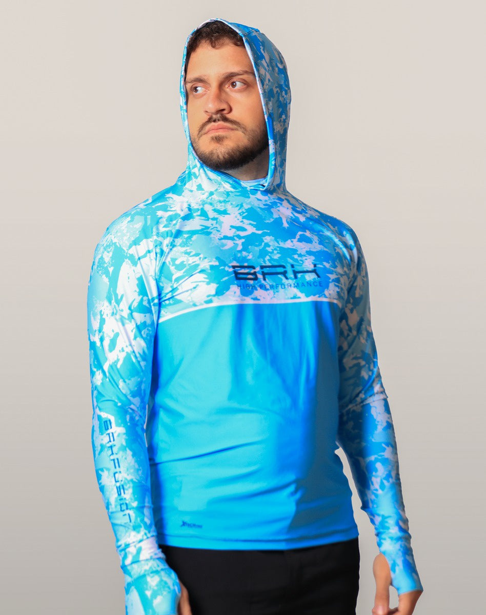 Camisa FusionX Brk Marine Azul Claro com Capuz e Proteção UV50+