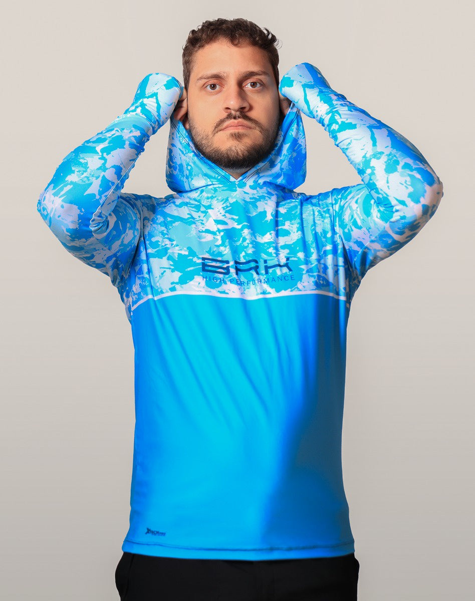 Camisa FusionX Brk Marine Azul Claro com Capuz e Proteção UV50+