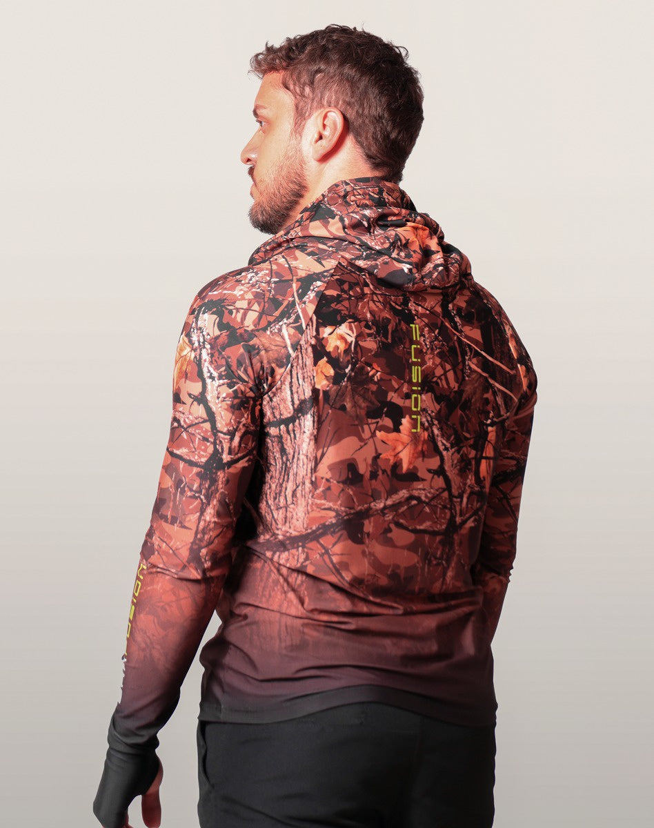 Camisa FusionX Brk Hunter Camuflada Galhos Marrom com Capuz e Proteção UV50+