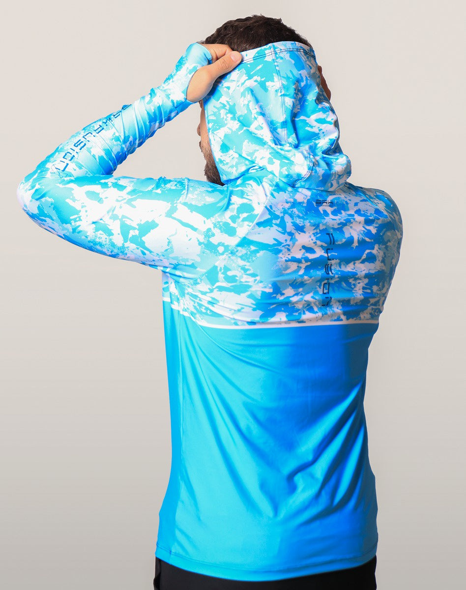 Camisa FusionX Brk Marine Azul Claro com Capuz e Proteção UV50+