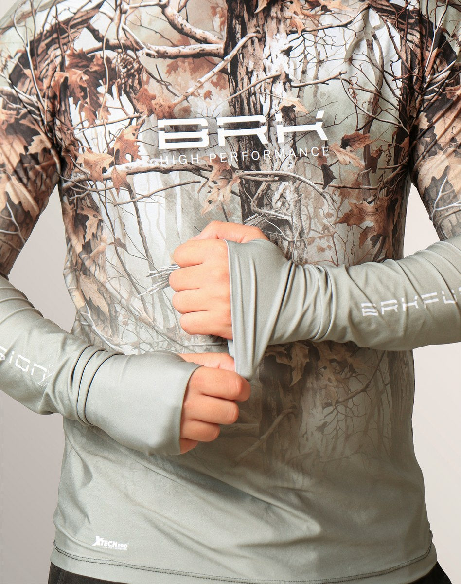Camisa FusionX Brk Hunter Real Tree Camuflado com Capuz e Proteção UV50+