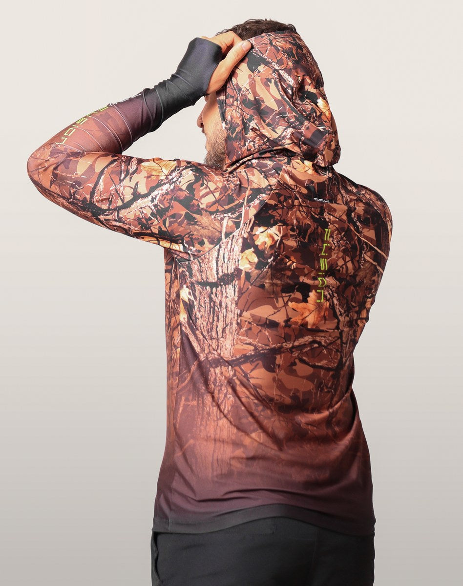 Camisa FusionX Brk Hunter Camuflada Galhos Marrom com Capuz e Proteção UV50+