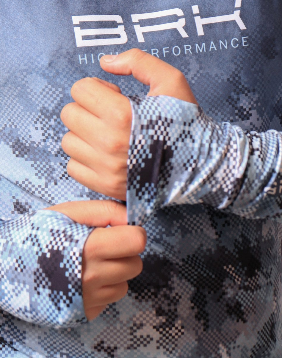 Camisa FusionX Brk Deep Camuflada Azul com Capuz e Proteção UV50+