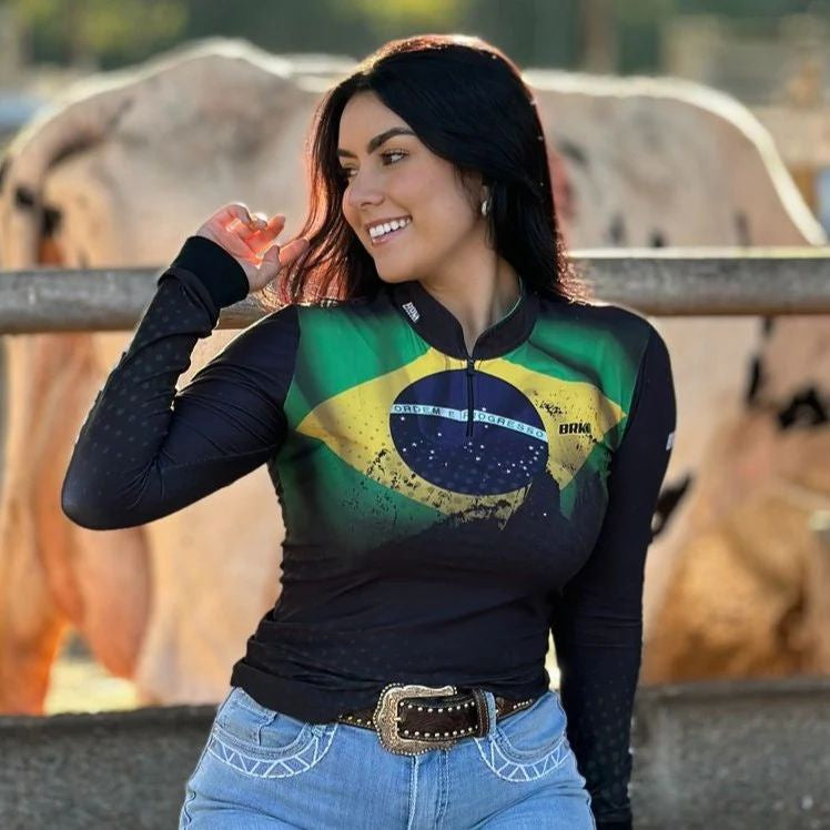 Camisa Agro Feminina Brk Brasil com Proteção Solar UV50+