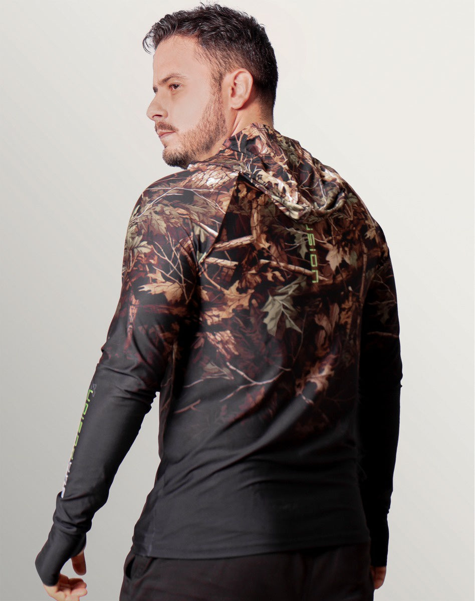 Camisa FusionX Brk Hunter Camu Floresta Preta com Capuz e Proteção UV50+