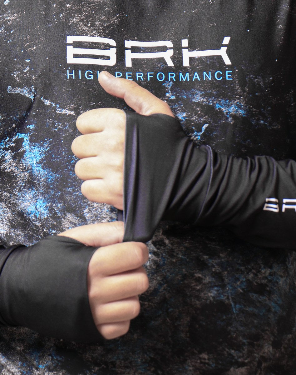 Camisa FusionX Brk Galaxy Preta e Azul com Capuz e Proteção UV50+