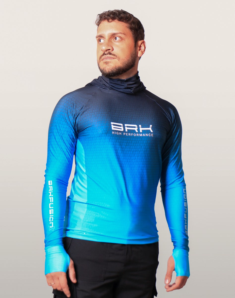 Camisa FusionX Brk Clean Azul Escuro com Capuz e Proteção UV50+