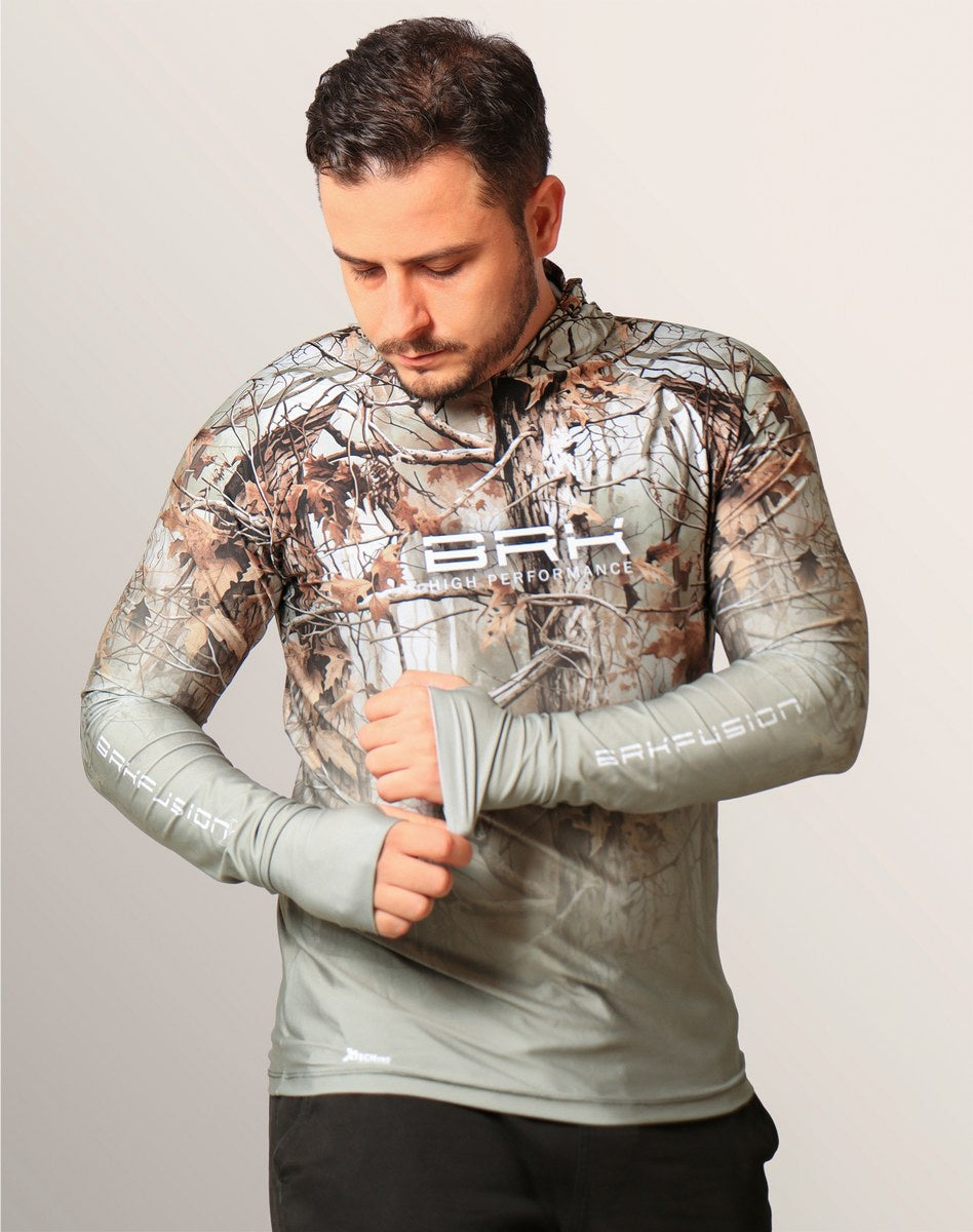 Camisa FusionX Brk Hunter Real Tree Camuflado com Capuz e Proteção UV50+