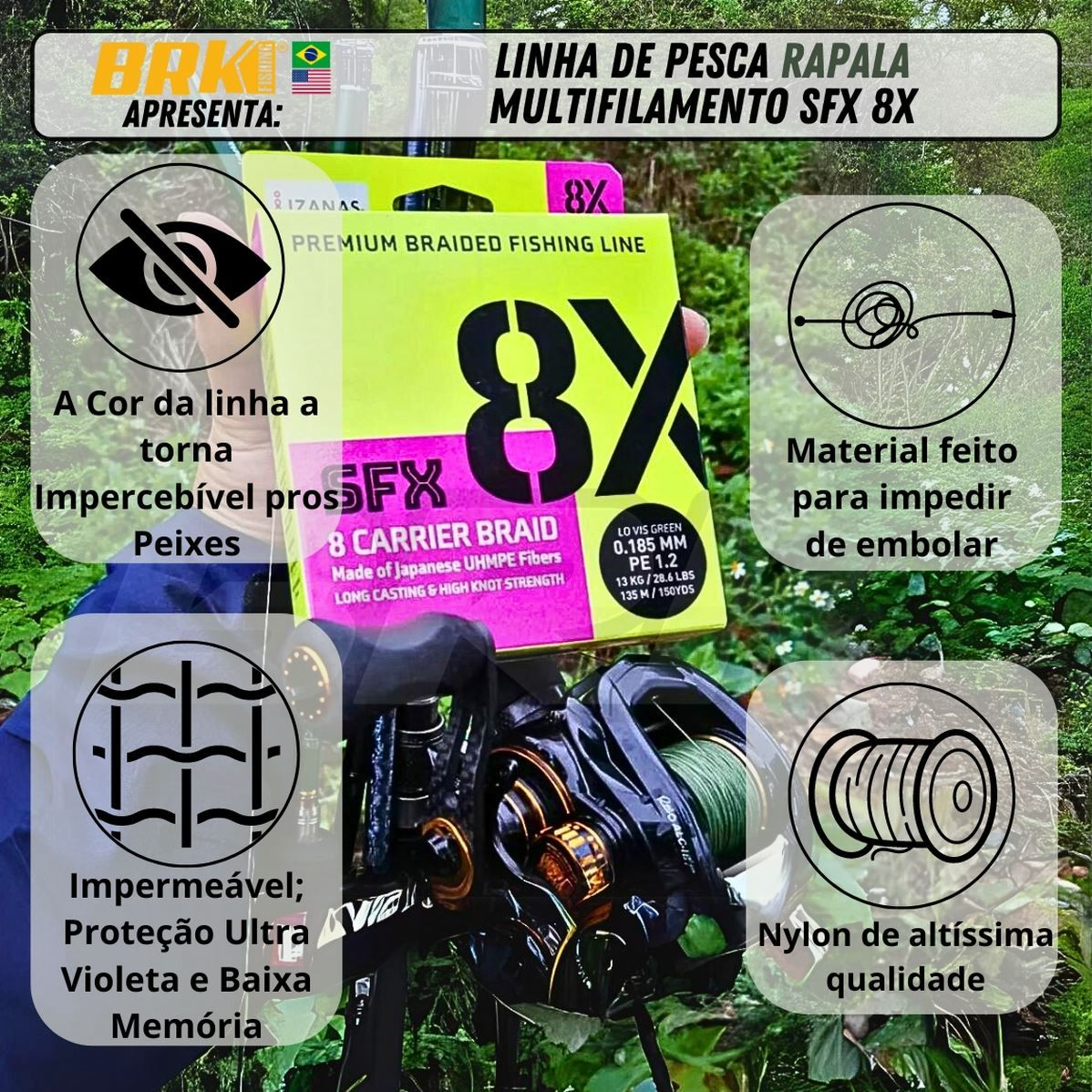 Linha de Pesca Rapala Multifilamento SFX 8X