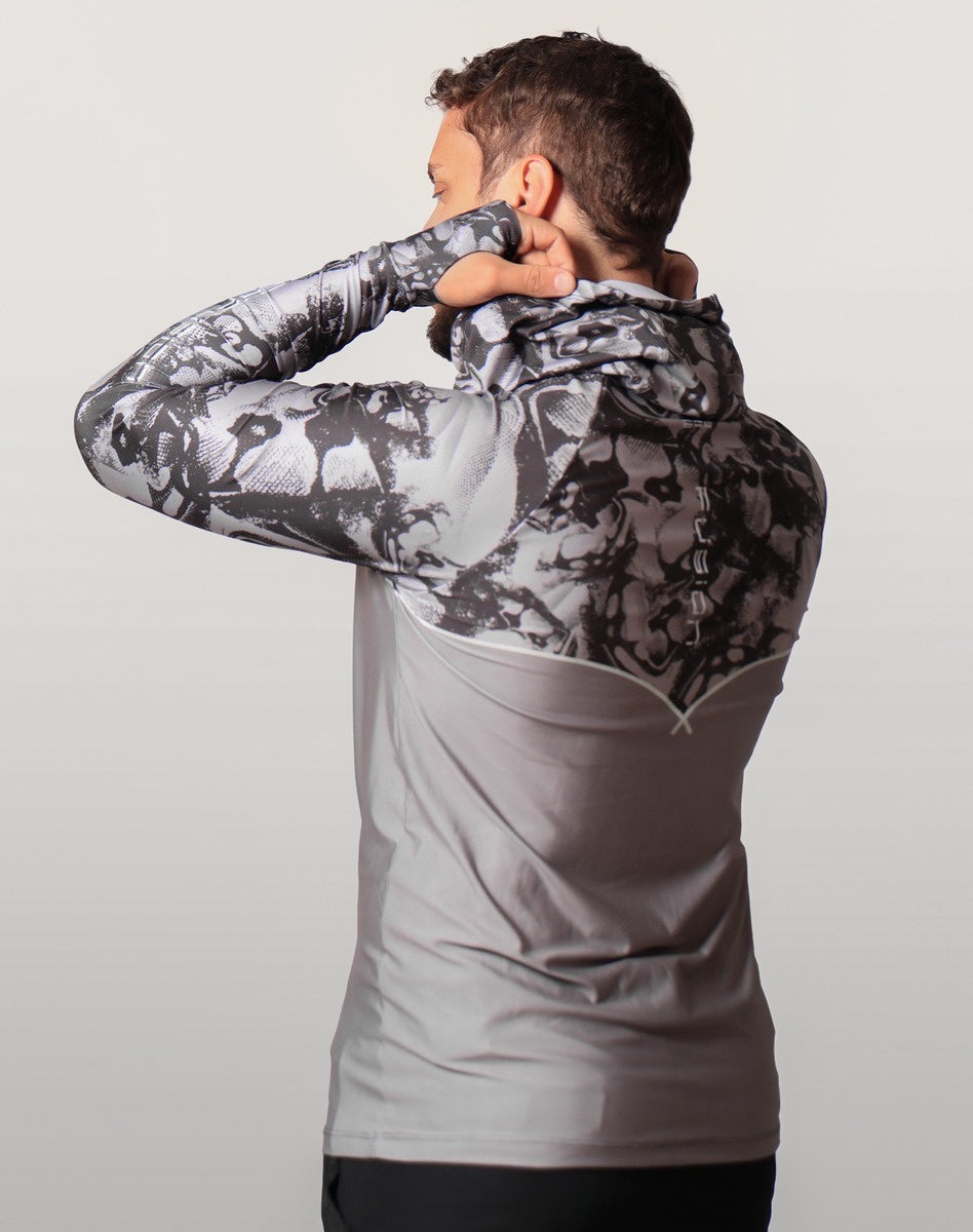 Camisa FusionX Brk Deep Cinza Camuflado com Capuz e Proteção UV50+