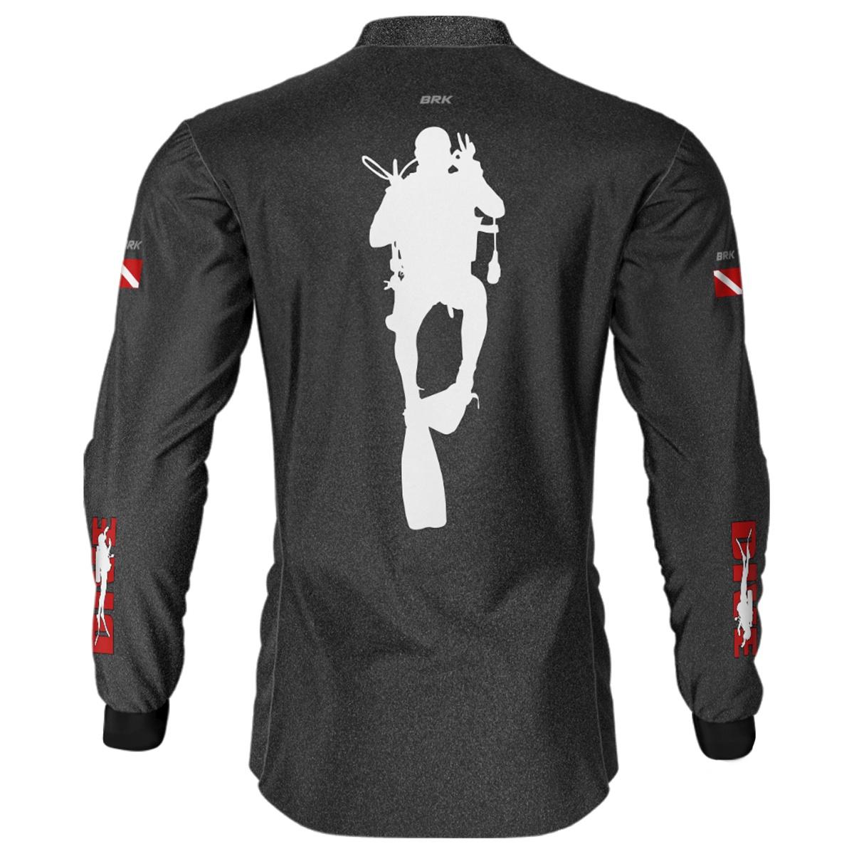 Camisa de Pesca Brk 'Dive' Preta e Vermelha com UV50+