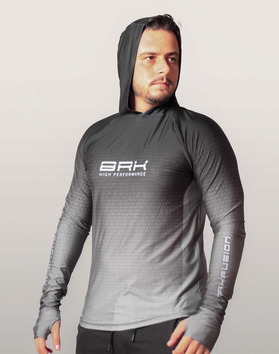 Camisa FusionX Brk Clean Preto Lisa com Capuz e Proteção UV50+