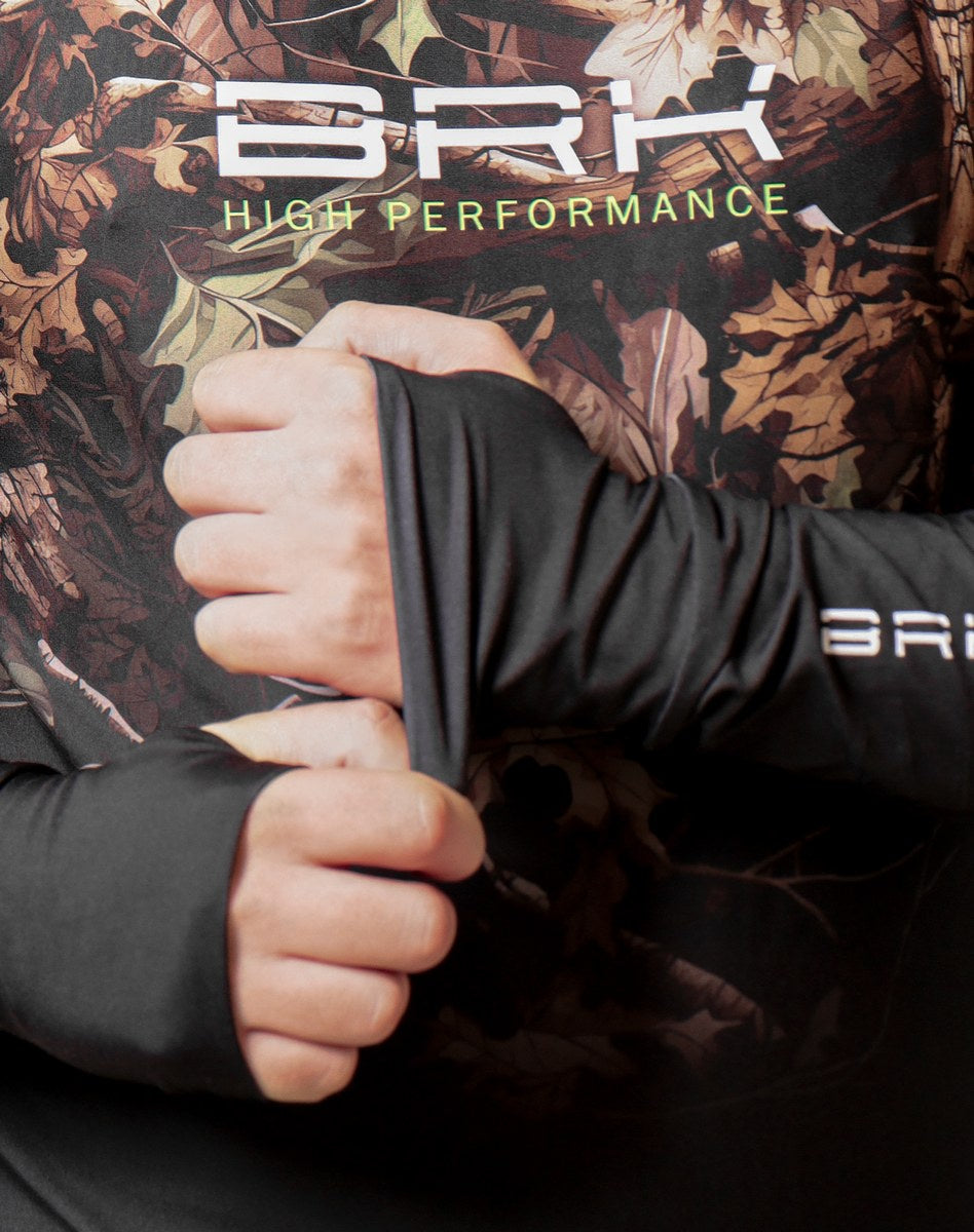 Camisa FusionX Brk Hunter Camu Floresta Preta com Capuz e Proteção UV50+