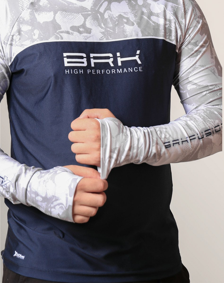 Camisa FusionX Brk Deep Camuflada Branco Azul com Capuz e Proteção UV50+