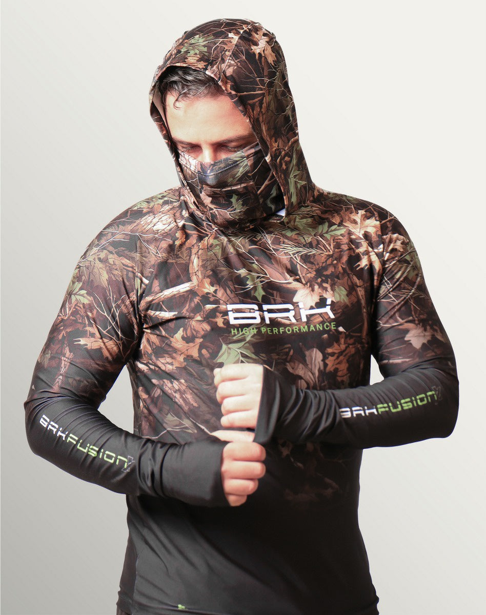 Camisa FusionX Brk Hunter Camu Floresta Preta com Capuz e Proteção UV50+