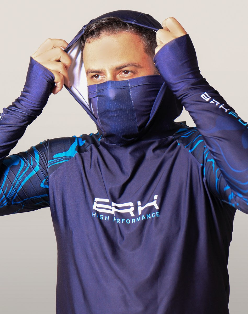 Camisa FusionX Brk Camo Distorções Azul com Capuz e Proteção UV50+
