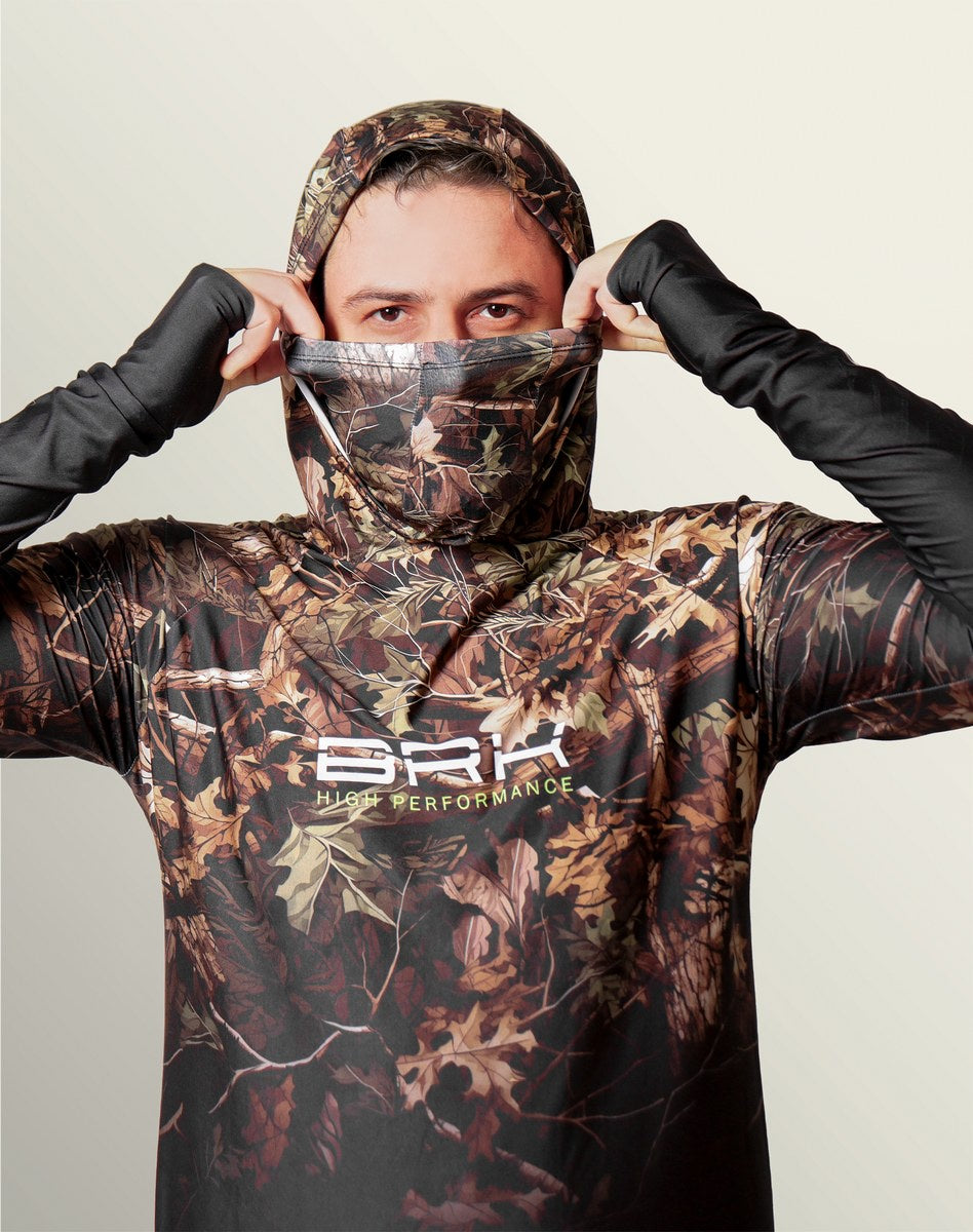 Camisa FusionX Brk Hunter Camu Floresta Preta com Capuz e Proteção UV50+