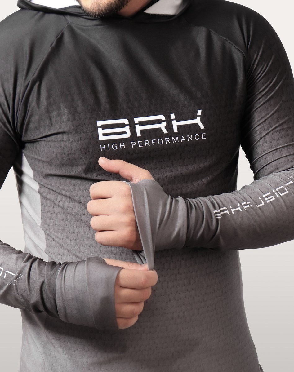 Camisa FusionX Brk Clean Preto Lisa com Capuz e Proteção UV50+